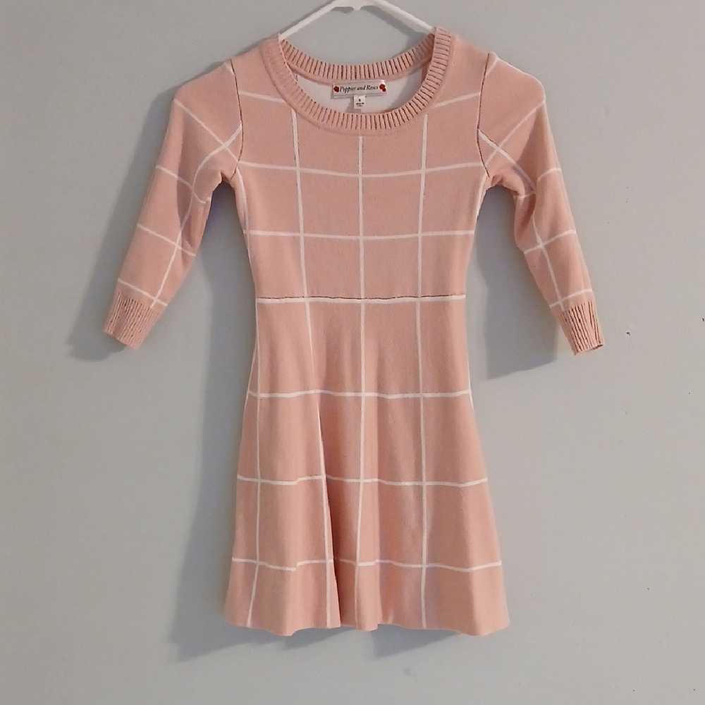 Poppies And Roses Pink Checkered Kids Sweater Dress